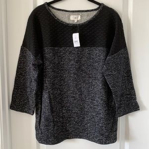 NWT LOU & GREY Quilted Detail Drop Shoulder 3/4 Length Sleeves Top Size M
